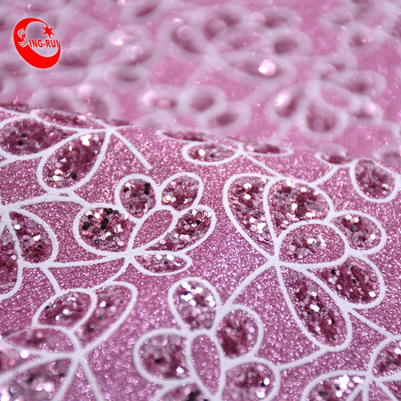 Wholesale New Arrival Sparkly Chunky Colorful Flower Pattern Glitter Sequin Fabric Artificial Leather Wallpaper