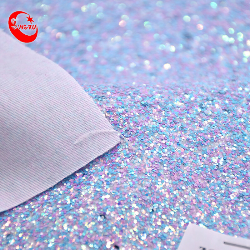 Hot Sale Europe South America Multicolor Shiny Fabric Iridescent Glitter Faux Leather Sheets Water Resistant For Sandals In 2021