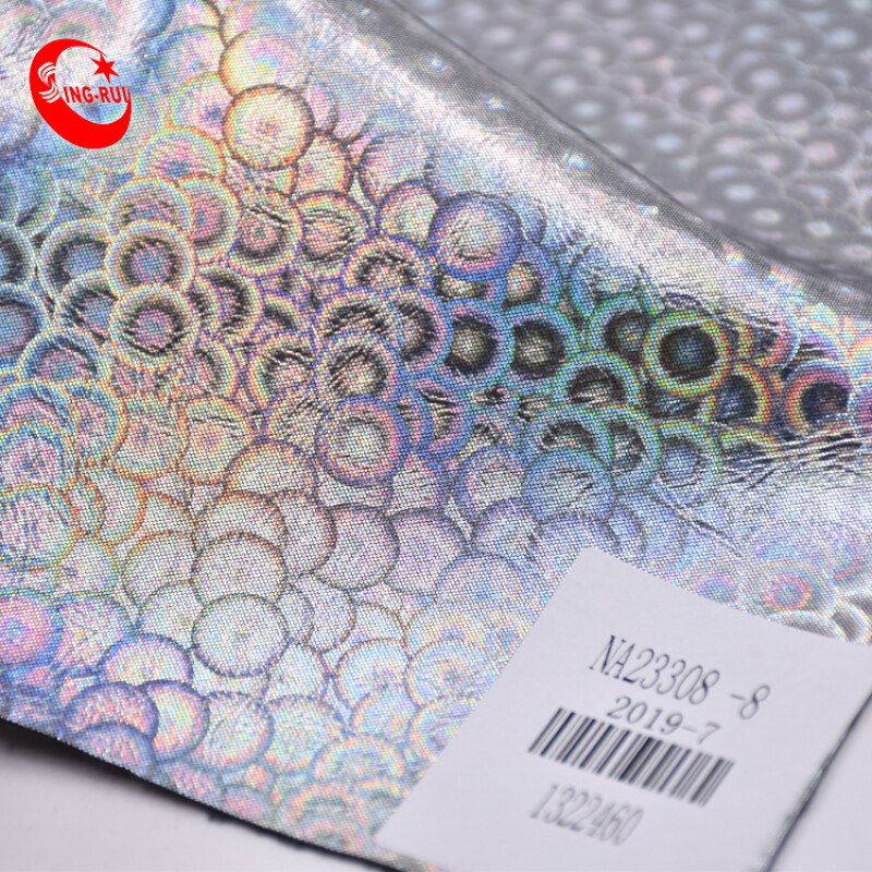 Foiled Circle Laser Color PU Faux Leather Fabric for shoes for bag