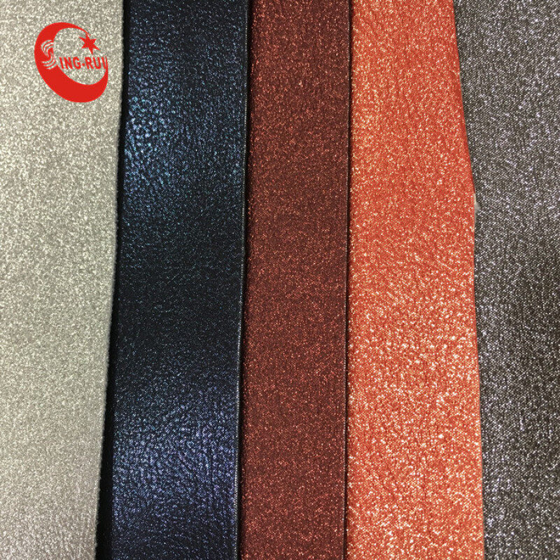 Metal Film Woven Backing Pu Leather For  Shoes