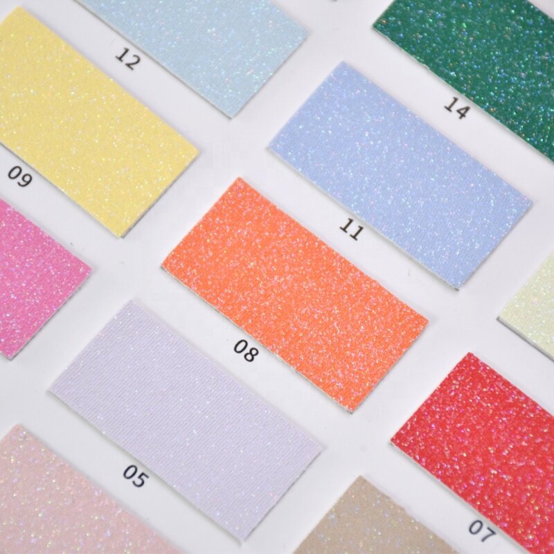 Solid color chunky synthetic faux vinyle leather glitter fabric for cute child shoes
