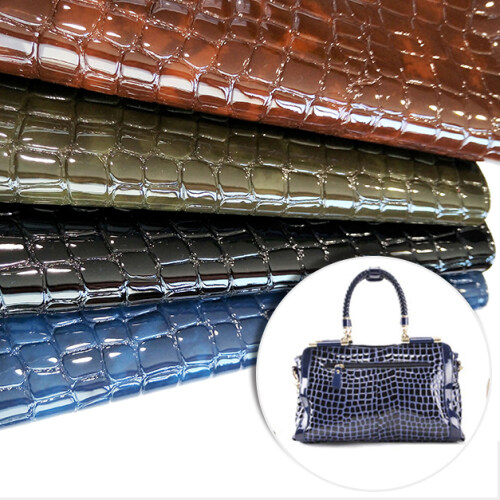 Beautiful Crocodile Embossed Patent PU Leather Fabric for shoes