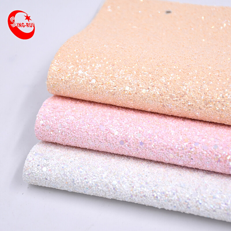 Candy Color Solid Shiny Neon Chunky Glitter Leather Fabric Sparkly Shiny Synthetic  For Shoes Bows Wallpaper Bags