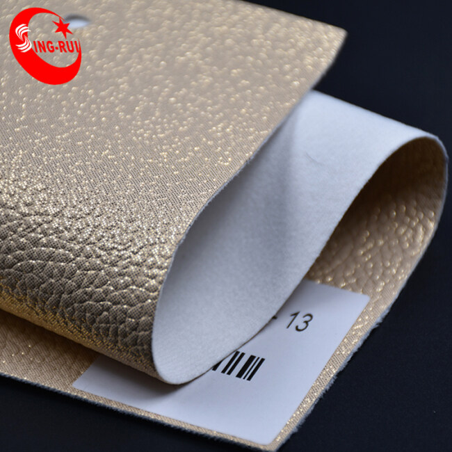 Classic Metallic Stamping Foiled Lichi embossed Pu Faux Leather for shoes