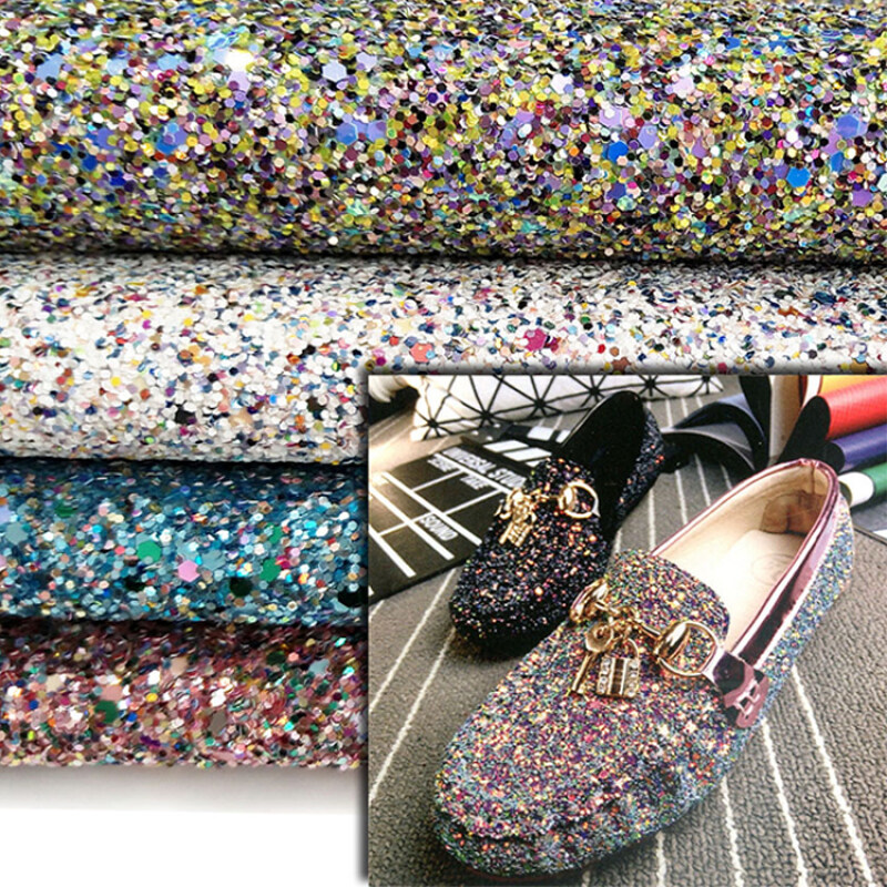 3D Chunky Glitter Shoe Material Metallic Leather Fabric