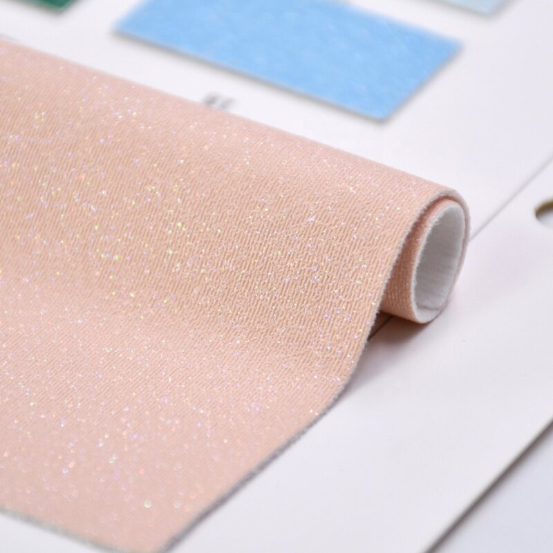Solid color chunky synthetic faux vinyle leather glitter fabric for cute child shoes