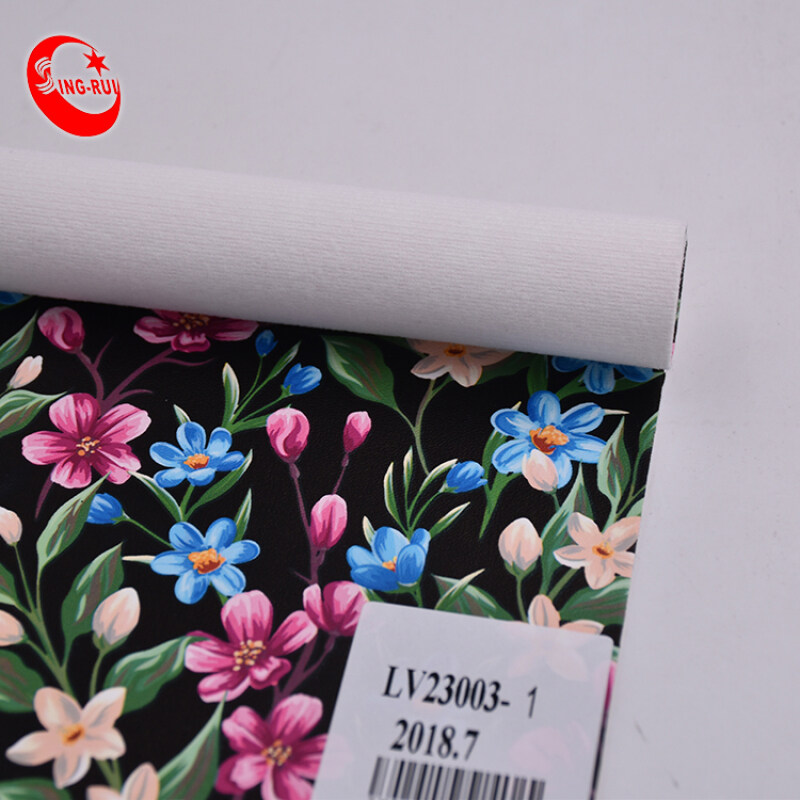 Pu Faux Leather Factory Flower Print Leather Fabric for bag