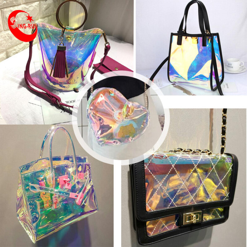 Summer hot Artificial leather Iridescent Transparent TPU Film Leather Vinyl for Making Shoes