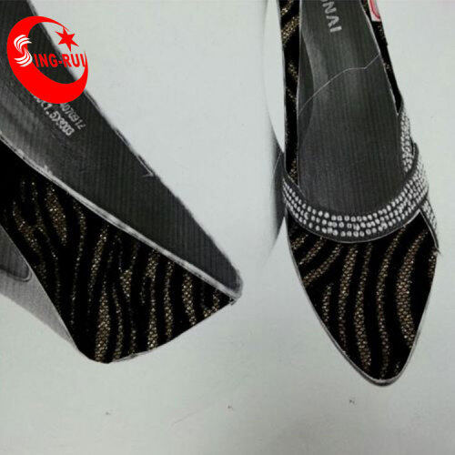 New snake design glitter flocking lady shoes pu synthetic leather glitter