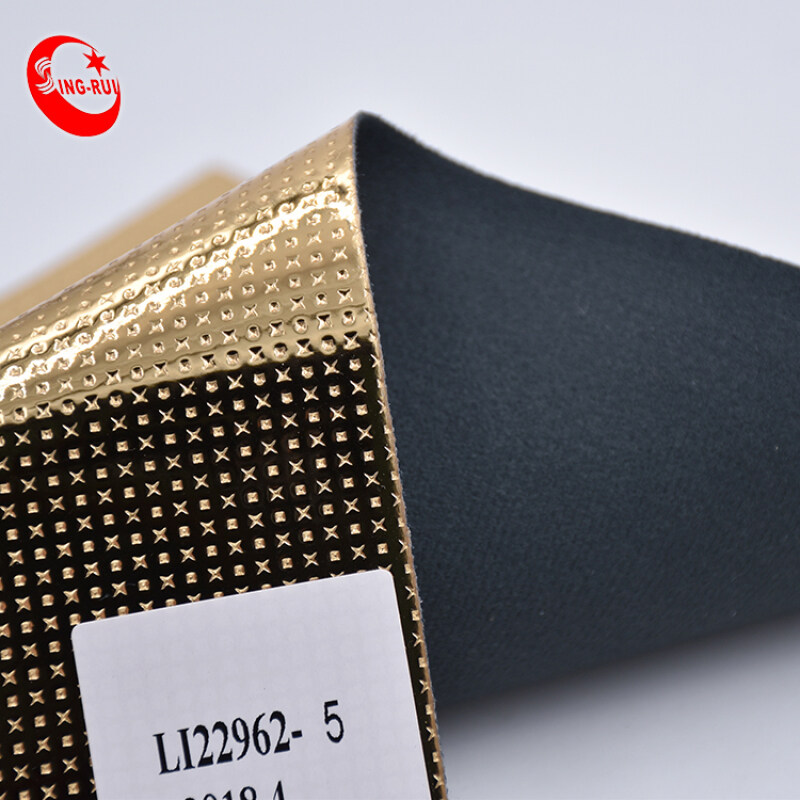 Gold Pu Synthetic Embossing Bag Leather Fabric