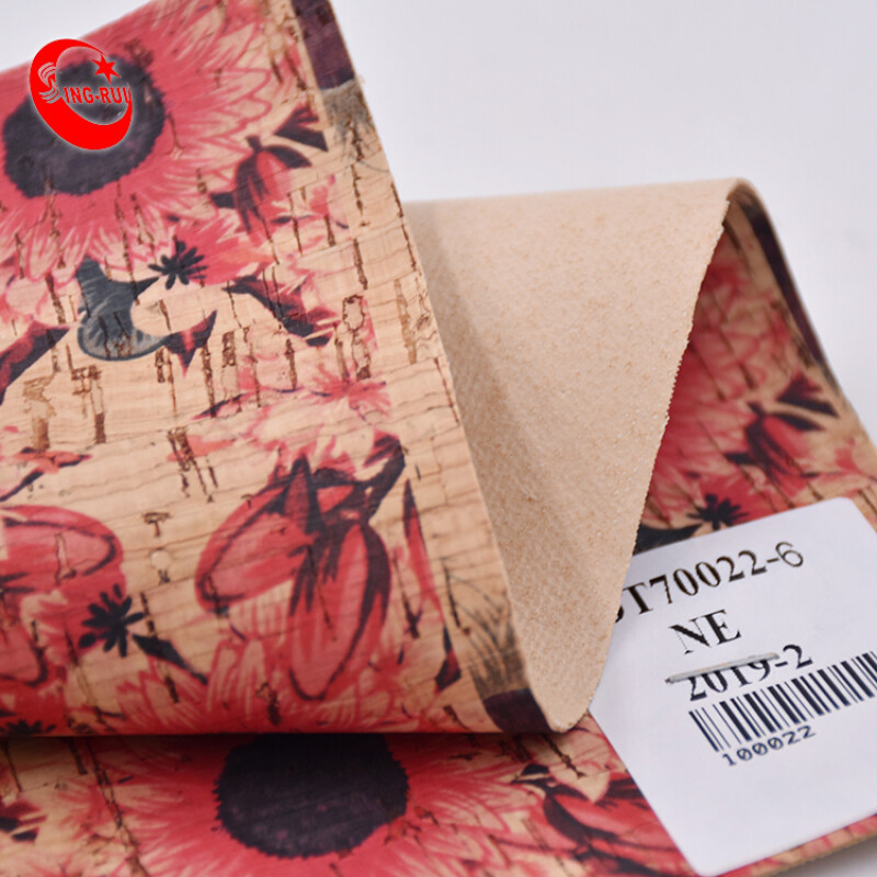 A4 Eco-Friendly Natural Flower Wood  Printed Leather Cork Textile Fabric For Bag Wallet Shoes