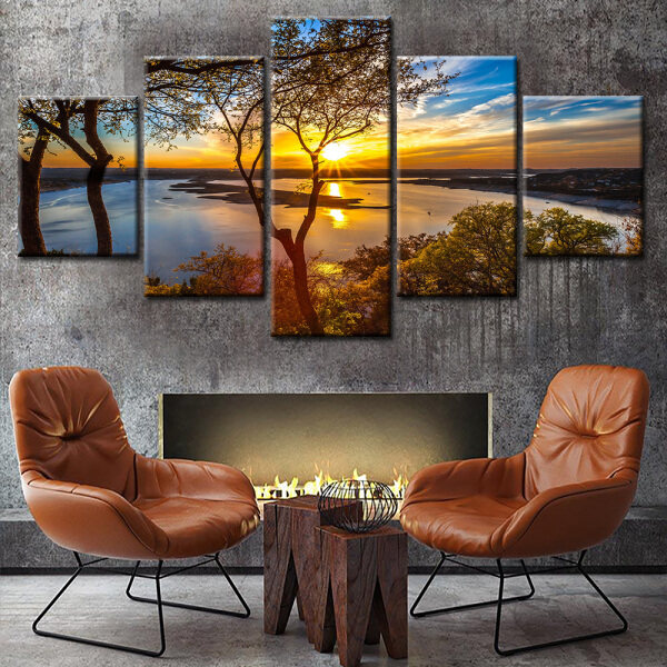 5 Pieces of Oil Painting Painting of Beautiful City Scenery in the Setting Sun for Home Decoration