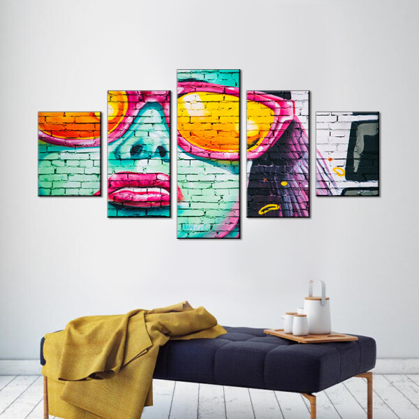 5 Pieces of Fashion Girl Wall Graffiti Mural Art Print Oil Painting Poster Decoration
