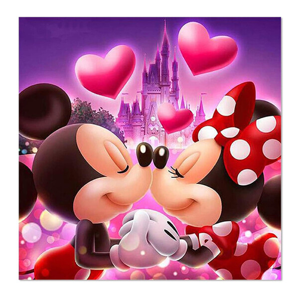 CustomCute Mice Kiss Love Pattern Round Crystal Rhinestones Diamond Art Painting by Numbers 5D full drill Painting for adult