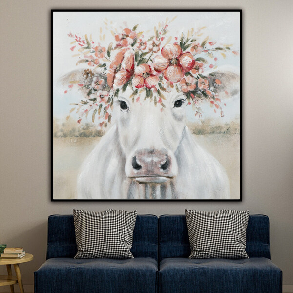 Wall Art Canvas Animal Picture horse with flowers oil Painting For Living Room Home Decor No Frame