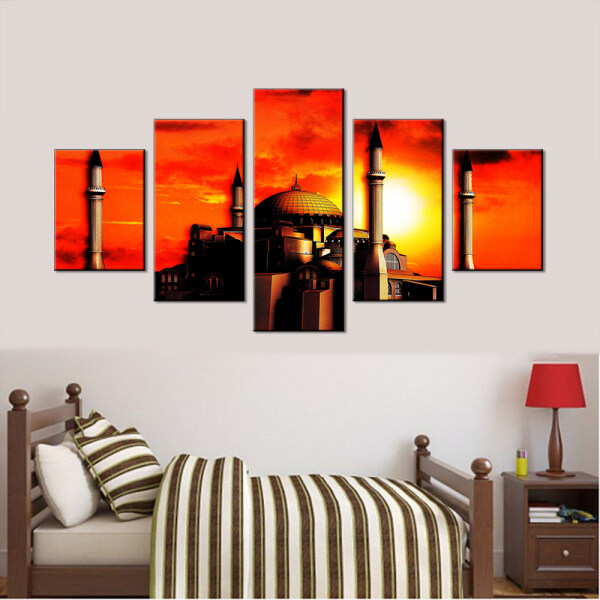 Wall Art Poster Home Decoration Modern Canvas 5 Panel Islamic Building Living Room HD Print Painting Modular Pictures Unframed