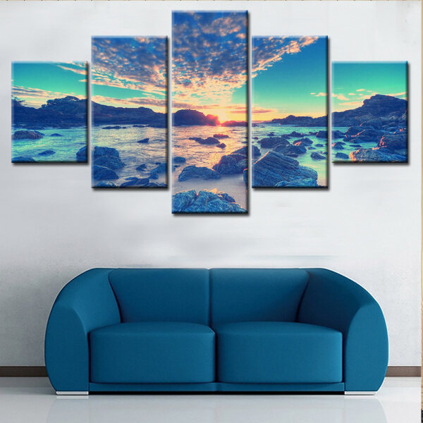 Wholesale Custom multi-panel Framed Paintings New Seascape Wall Art Landscape Beach Canvas Poster for home decor