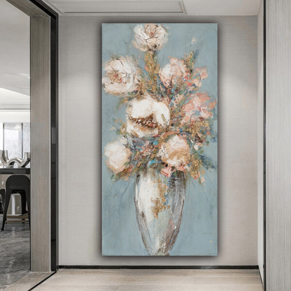 Handmade  Texture Oil Painting Flowers in vase Abstract Art Wall Pictures for  Home Office Decoration