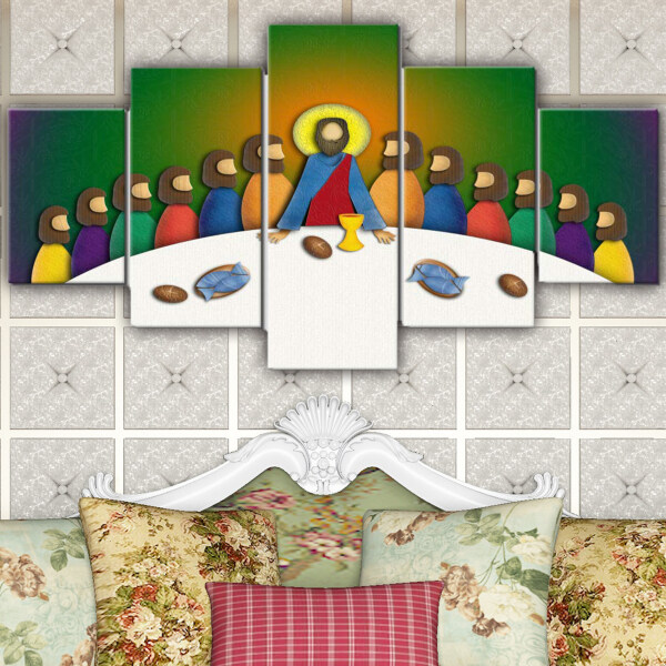 Abstract Frameless Jesus Dinner Abstract Cartoon 5 Canvas Wall Art Combination Painting Home Decoration Oil Painting