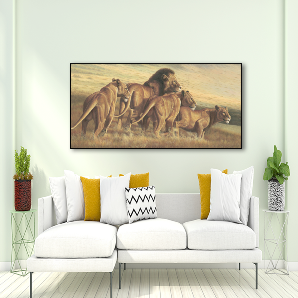 Customized diy living room decoration the lion family sweetvel art painting, printed type home art printed canvas painting