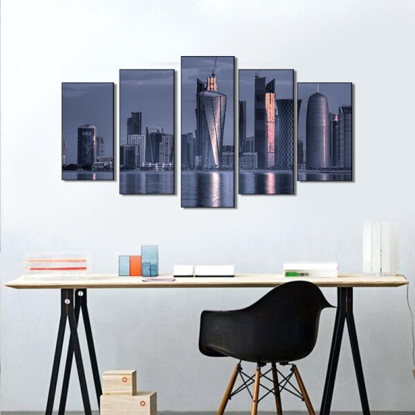 2018 New Design 5 Panel Middle East City Building Painting Modern Scenery Canvas Oil Painting For Home Decor