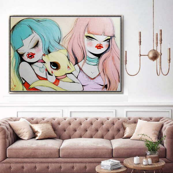 Customized Accepted Design Cartoon Girl wall decoration art printed canvas painting