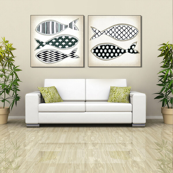 wall decor 2 panels animal puzzle canvas Poster modern print fish Art canvas paintings for Nursery wall Room Decor kids decor