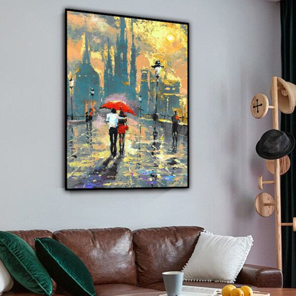 100% Handmade  Texture Oil Painting Go home with your lover after work Abstract Art Wall Pictures