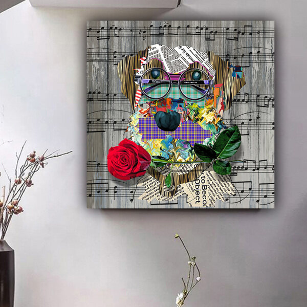 Home decoration painting custom design music note puppy stitching picture printing product painting wall art canvas painting