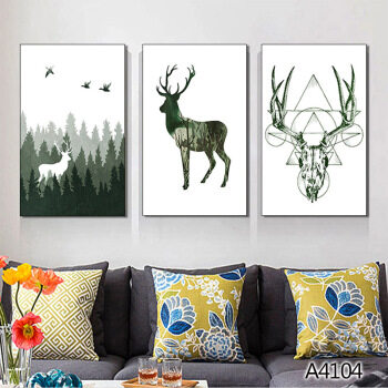 Wholesale Custom multi-panel Deer Framed Paintings New wall art Nordic Canvas Poster for home decor