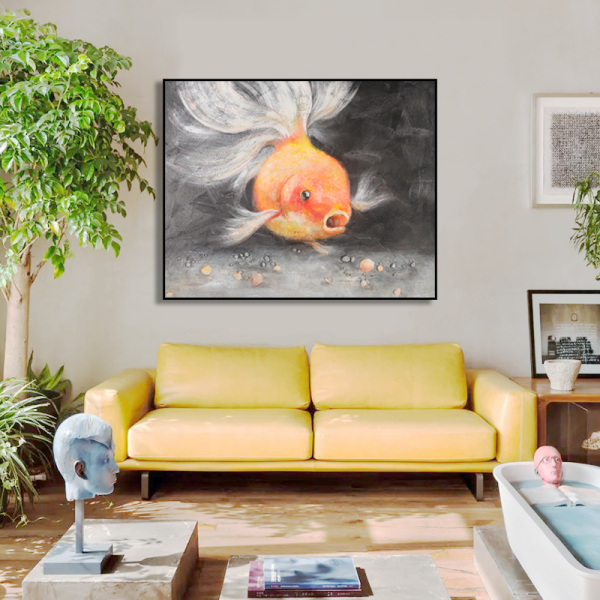 Super quality golden fish art oil painting, home hotel decoration handmade canvas oil paintings
