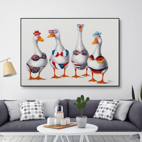 Home decoration art fashional oil painting by numbers, lovely ducks picture diy paint by numbers canvas painting