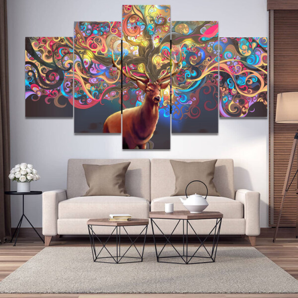 5 Pieces Canvas Art Wall Painting Decorative Animal Deer Modular Picture For Living Room Home Decor Wall Art Paints Unframed