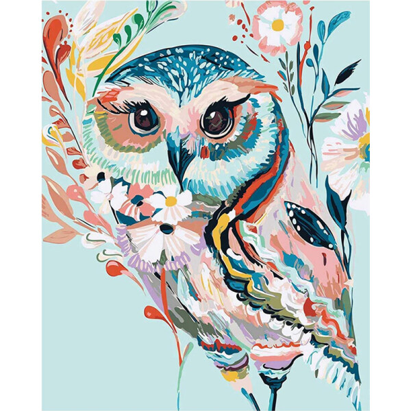 custom design Homfun Kids Canvas Wall Art Animal Canvas Painting Set Rainbow Owl DIY Paint by Numbers for Adults