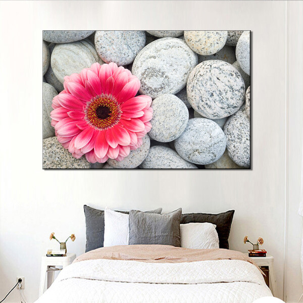 Pink Flowers Pebbles Home Abstract Art Oil Painting Wall Art Spray Painting