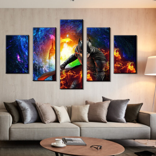 5 panels print superman art canvas paintings Modern cool fighting oil painting Home decor
