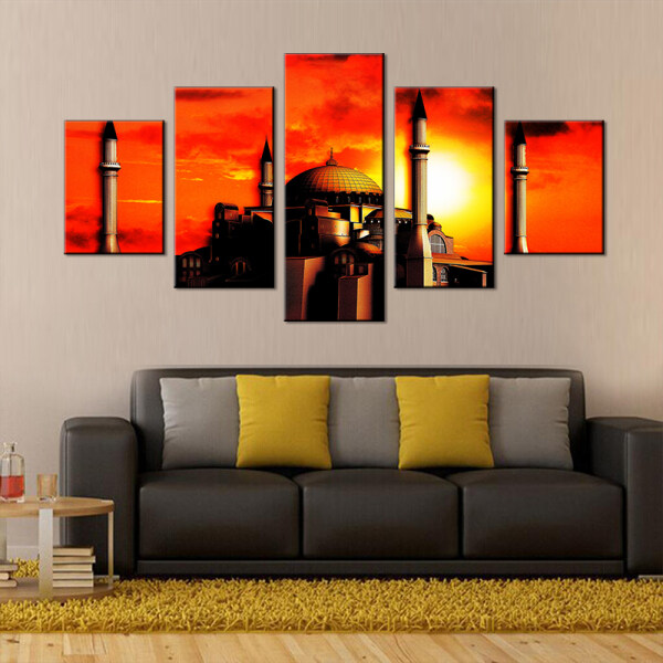 Wall Art Poster Home Decoration Modern Canvas 5 Panel Islamic Building Living Room HD Print Painting Modular Pictures Unframed