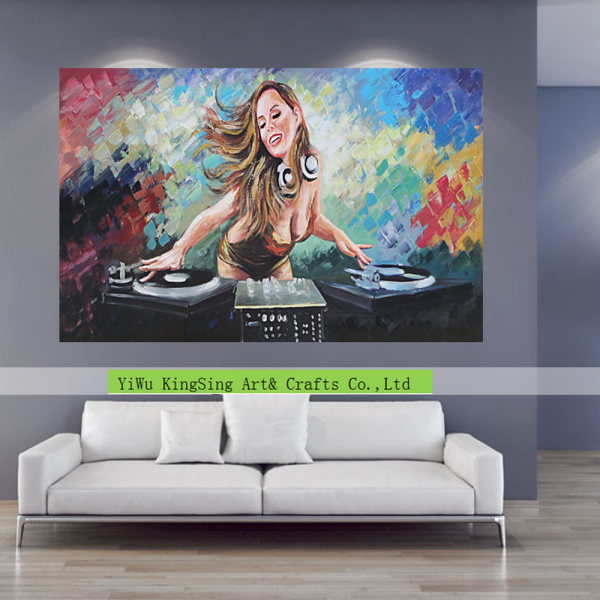 Customized accepted playing music girl new handmade oil painting for hotel home decor