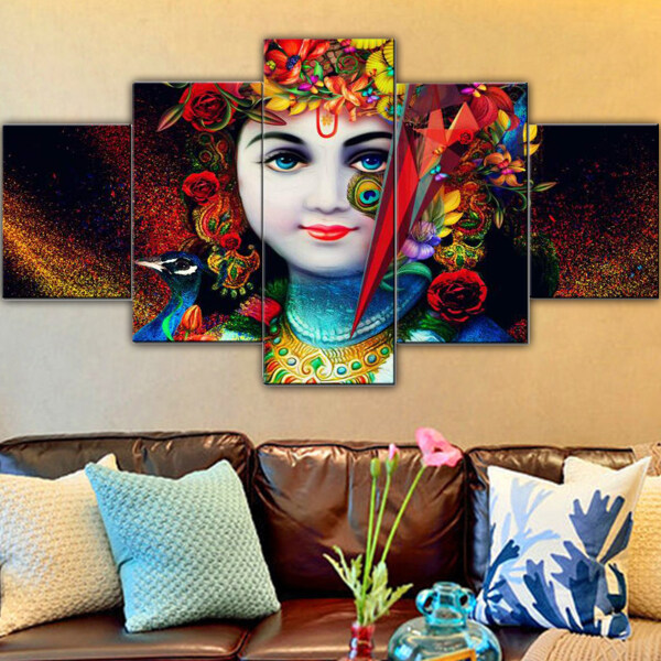 Abstract Wall Art Work India Painting 5 Pieces Canvas Hindu Goddess Flower Black Red Living Room Home Decoration Oil Painting
