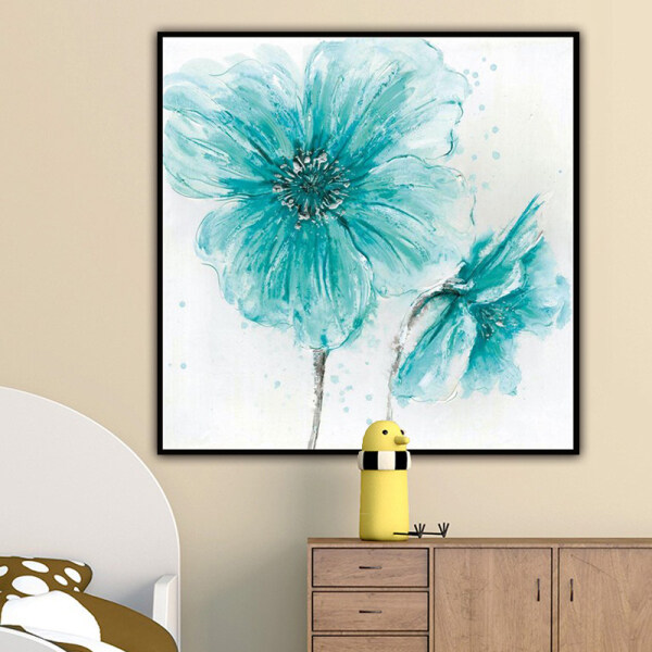 Wholesale Custom Home Big blue flowers  Painting  Handmade Oil Painting  for home decor