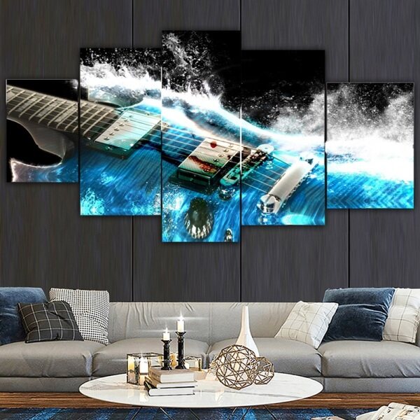 Blue Ocean Guitar Modern 5 Sets of Paintings Frameless Wall Art Home Decoration Oil Painting