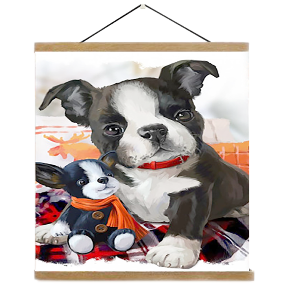 Pangoo Wholesale Custom Christmas Dog and Tree  Wall Hanging Framed DIY Painting by numbers set
