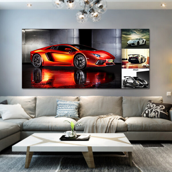 Home decor the red running car picture painting, OEM design high quality canvas wall painting