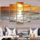 Canvas 5 Panel Hot The beach the sea the golden sky the  scenery  pretty  Wall Art Poster HD Print OTHER Paintings