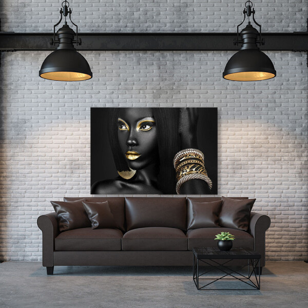 African Artwork canvas print painting for dinning room home hotel, Wall Decoration black women portrait painting on canvas