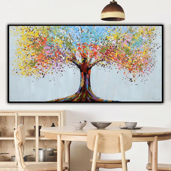 handmade painting  Thick texture A  colorful tree   for room decoration