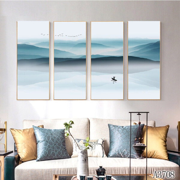 Wholesale Painting 4Pcs Landscape Canvas Painting Boatman And Geese Art Oil Picture Home Decor Wall Paining Print Unique Gift