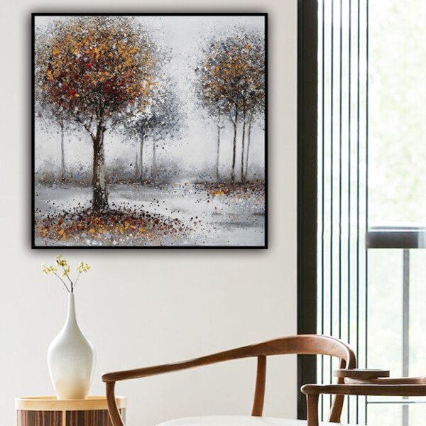 handmade oil painting A deciduous forest  Thick texture home decor  Wall Decoration