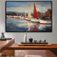 100% Handmade  Texture Oil Painting  Sailboats abound Abstract Art Wall Pictures for Living Room Home Office Decoration