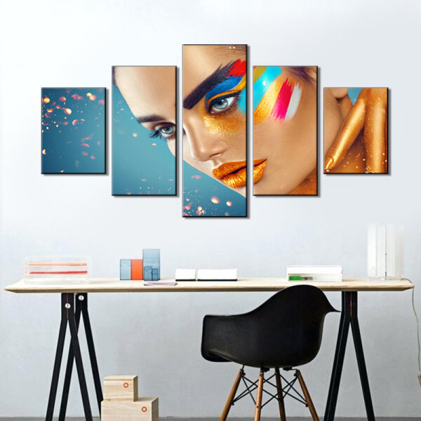 Wholesale Custom  New multi-panel Framed Beauty salon wall art Paintings women makeups lipsCanvas Poster for other home decor